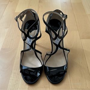 Jimmy Choo Lang 100mm Patent Strappy Sandals.